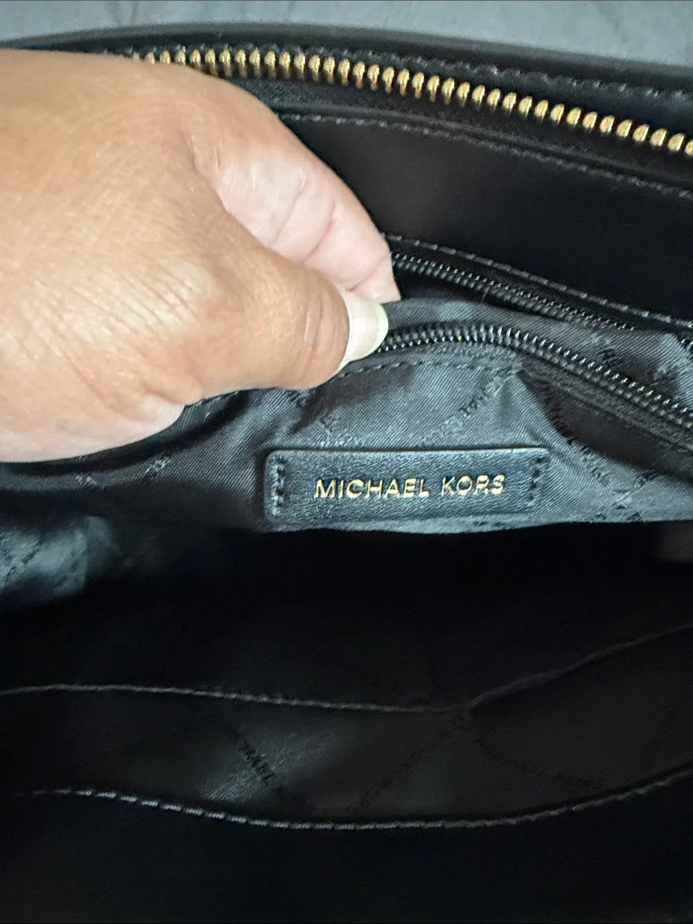 Michael Kors Black Saffiano Satchel with Gold Chain Accent